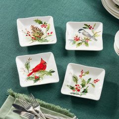 Assorted Holly Berry Ceramic Canape Plate Set of 4