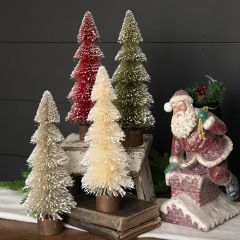 Assorted Snowy Bottlebrush Trees Set of 4