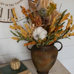 Autumn Leaves White Pumpkin And Berries Stem