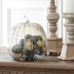 Autumn Pumpkin Glass Cloche 11 Inch
