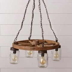 Mason Jar Wagon Wheel Pendant Light
