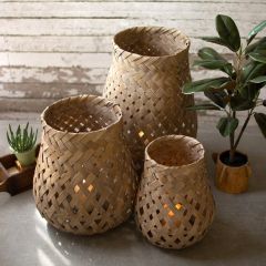 Lattice Lanterns With Glass Set of 3