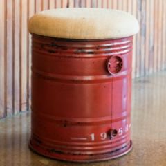 Metal Drum With Burlap Top Storage Stool