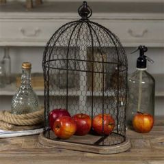 Wood Base Metal Cage Decor