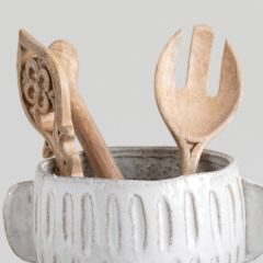 Elegant Carved Mango Wood Salad Servers 2 Piece Set