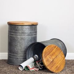 Wood Top Storage Stool Set of 2