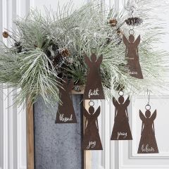 Rustic Tin Angel Ornaments Set of 6