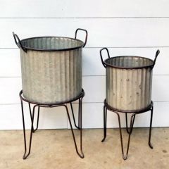 Standing Metal Bucket Planter Set of 2