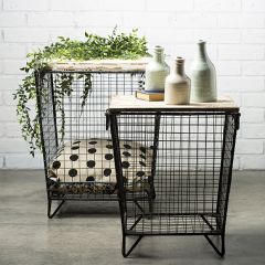 Basket Tables With Wood Tops Set of 2