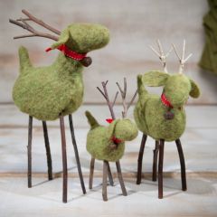 Decorative Wood and Felt Deer Set of 3