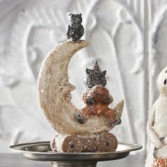 Glitter Halloween Cat And Moon Figure