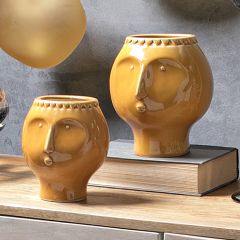 Sculpted Face Ceramic Planter Pot Set of 2