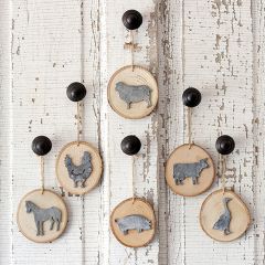 Wood Slice Farm Animal Ornaments Set of 6