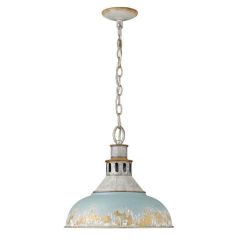 Aged Galvanized Steel With Antique Teal Shade Pendant Light