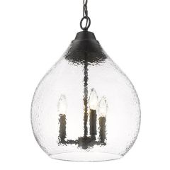 Textured Glass Dome Pendant with Matte Black Finish