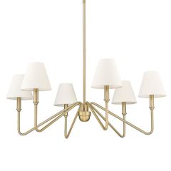 Brushed Champagne Bronze 6 Light Chandelier with Ivory Linen Shade