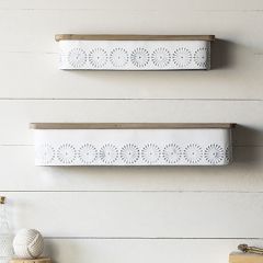 Wood With Metal Patterned Wall Shelf Set of 2