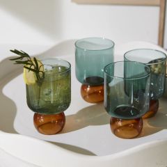 Ball Foot Turquoise Drinking Glass Set of 4