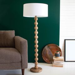 Barrel Shaded Carved Wood Floor Lamp