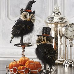 Feathered Halloween Owl Figurine Set of 2