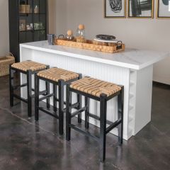 Wood And Natural Woven Seagrass Bar Stool Mahogany Black
