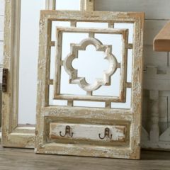 Wood Trellis Mirror With Wall Hook Rack