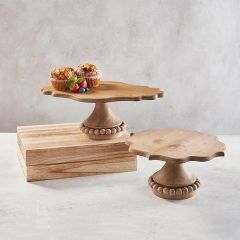 Beaded Base Wood Cake Stand