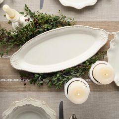 Beaded Edge Stoneware Oval Serving Platter