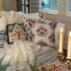 Beaded Floral Block Print Accent Pillow