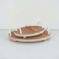 Beaded Handled Wood Tray Set of 2