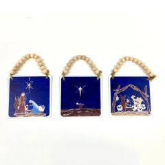 Beaded Metal Nativity Scene Signs Set of 3