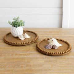 Beaded Wood Round Display Trays Set of 2