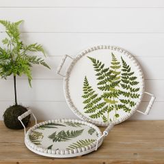 Beaded Wood Round Fern Tray Set of 2