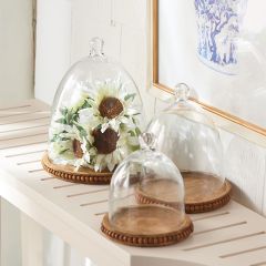 Beaded Wood Tray with Glass Cloche