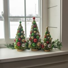 Beautiful Beaded Bottlebrush Trees Set of 3