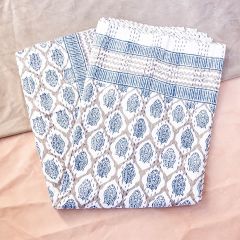Beautiful Blue Block Print Kantha Stitch Throw Blanket