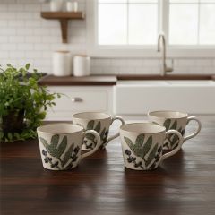 Beautiful Botanical Stoneware Mugs Set of 4
