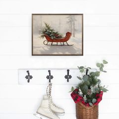 Beautiful Red Sleigh Framed Wall Decor