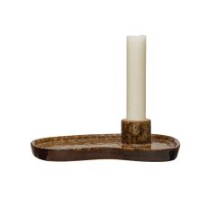 Beautifully Brown Stoneware Taper Holder