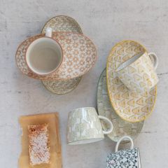 Bee and Botanical Pattern Stoneware Plates Set of 4