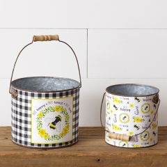 Bee Phrases Metal Bucket Set of 2