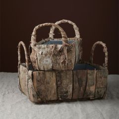 Birch Wrapped Metal Planter Basket