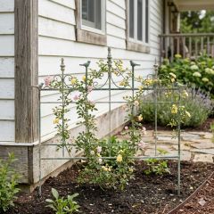 Bird Accented Aged Green Metal Garden Gate