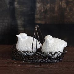 Bird Salt and Pepper Shakers In Basket