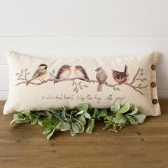 Birds On A Branch Lumbar Pillow With Buttons