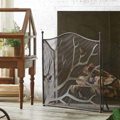Birds on Branches Rustic Fireplace Screen