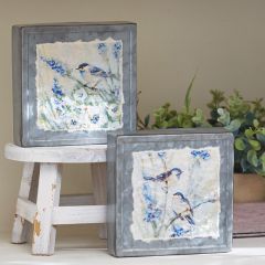 Birds On Lavender Metal Block Set of 2