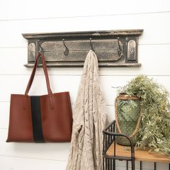 Black Aged Wood 4 Hook Coat Rack