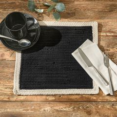 Black and Cream Woven Cotton Placemat Set of 4