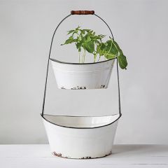 Black and White Enamel 2 Tier Bucket Stand